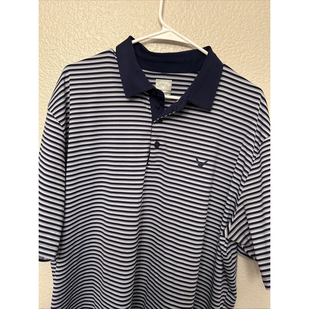 Callaway Polo Shirt Mens XL Blue Striped Short Sleeve Opti Dri Active Golf